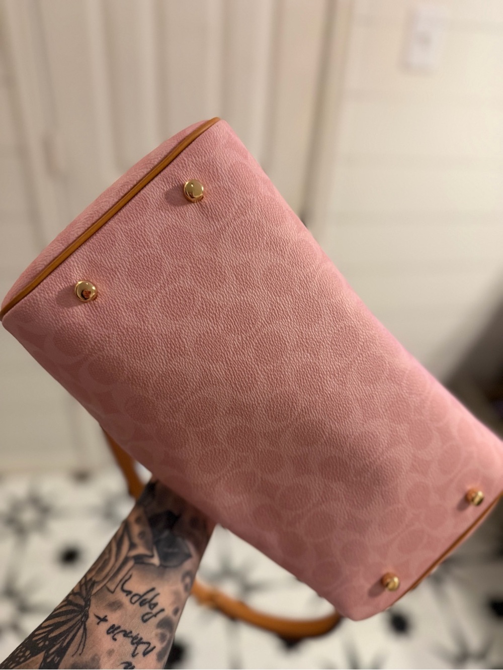 Coach Powder Pink Rowan Large Satchel Bag In Signature Canvas With Charms - Picture 5 of 5